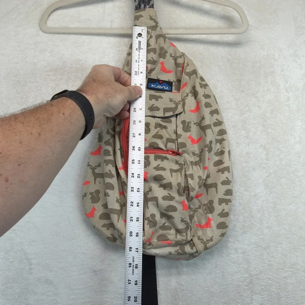 KAVU Rope Sling Bag Beige Cattitude Cat Print Crossbody Backpack